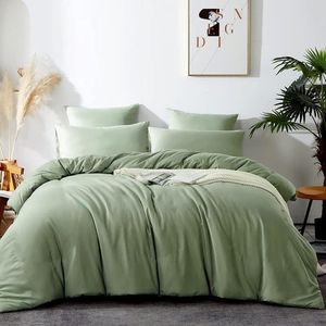 Beddengoed 135x200 groen saliegroen 2 stuks microvezel effen kleuren dekbedovertrek zacht en comfortabel beddengoedset met ritssluiting - 135 x 200 + 80 x 80 cm