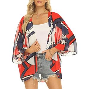 Vrouwen Casual Bloemen Korte Mouw Chiffon Kimono Sjaal Blouse Top