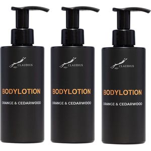 Bodylotion Sweet Orange & Cedarwood 300 ml - met pomp - zwarte fles - set van 3 stuks - Voordeelverpakking