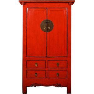 Fine Asianliving Antieke Chinese Bruidskast Rood High Gloss B107xD60xH180cm Chinese Meubels Oosterse Kast