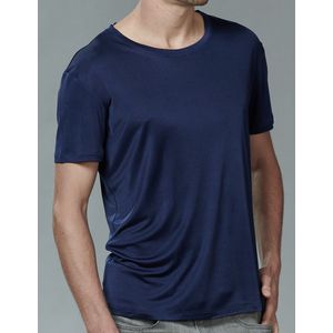 Zijden Heren T-Shirt Rondhals Donkerblauw Small - 100% Zijde