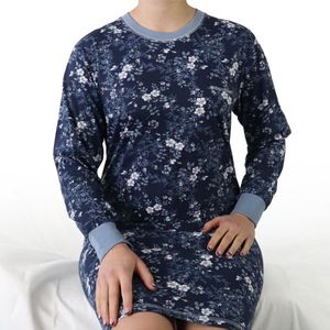 Tenderness Dames Nachthemd - Lange Mouw - Ronde Hals - Donker Blauw - Maat S