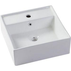 Shower & Design Vierkante witte keramische wastafel - VERINI L 41 cm x H 15 cm x D 41 cm