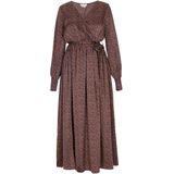 Usha - Jurk - Bruin - 7/8 Lengte - V-hals - Bloemenprint - Lange Mouw