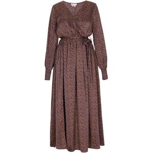 Usha - Jurk - Bruin - 7/8 Lengte - V-hals - Bloemenprint - Lange Mouw