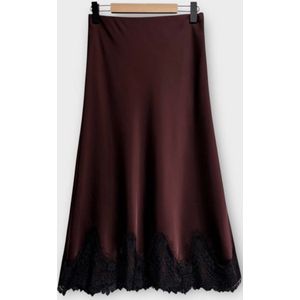 Lange rok, satijnlook, met kant, bordeaux, zwart, one size
