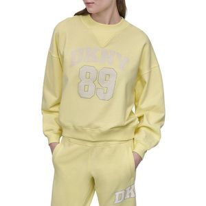 Dkny Distressed Rhinestone Logo Sweatshirt Geel L Vrouw