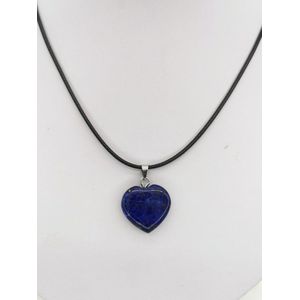 Edelsteen - Lapis lazuli - hartje Hanger met - gratis - zwart - wax koord Ketting - 40cm + 5cm Verstelbaar - Alle kinderen hebben een natuurlijke aantrekkingskracht op edelstenen.