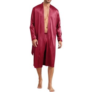 Nivard Satijnen Badjas Heren - Kimono - Kamerjas - Satijn - Ochtendjas - Pyjama - Bordeauxrood - Maat M
