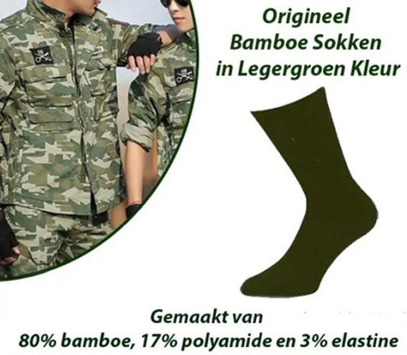 3-Paar Origineel Bamboe Sokken in Legergroen Kleur 46-47