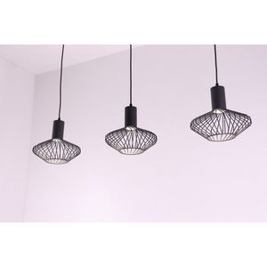 Hanglamp Wire - 3 lichts - zwart opengewerkt - met Gu10 spots - 100cm