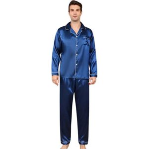 Nivard Satijnen Badjas Heren - Kimono - Kamerjas - Satijn - Ochtendjas - Pyjama - Blauw - Maat L