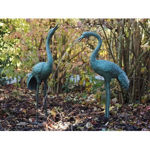 Beelden brons - Waterornament paar kraanvogels - Bronzartes - Hoogte 98 cm