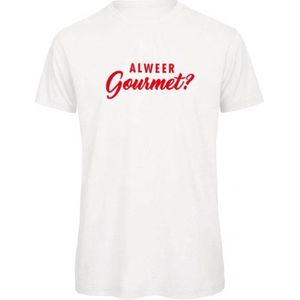 Kerst t-shirt wit XL - Al weer gourmet? - rood - soBAD. | Kerst t-shirt soBAD. | kerst shirts volwassenen | kerst t-shirts volwassenen | Kerst outfit | Foute kerst t-shirts