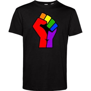 T-shirt Regenboog Vuist | Gay pride shirt kleding | Regenboog kleuren | LGBTQ | Zwart | maat XXL