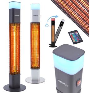 AREBOS Infrarood Verwarming - 1500W - Infrarood Kachel - Terrasverwarmer - Inclusief 16 kleuren LED lampje - met Afstandsbediening - Zwart