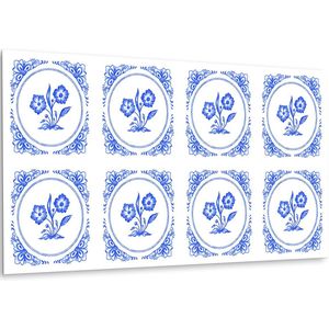 Tulup PVC Wandpaneel - Bloem Azulejos Vinyl Wandpaneel - 100 cm x 50 cm - Blauw Vinyl Wandbekleding - 1 stuk - Wandbekleding Vinyl - Mozaïek Wandbekleding - PVC Muurpaneel - Plaktegels Keuken en Badkamer