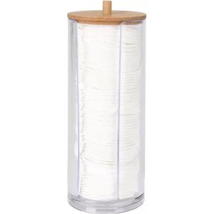 Eleganza Wattenschijfjes houder - kunststof - bamboe - D7 x H19 cm - watten dispenser