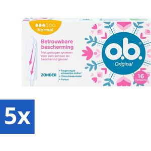 5 x o.b. Tampons - Original Normal - Voor Comfort en Betrouwbare Bescherming - 16 Tampons - O.b. - O.b. Tampons - Betrouwbare Bescherming - Comfortabele Tampons - Plantaardige Tampons