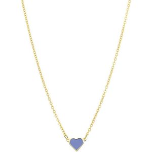 Lucardi - Kinder Stalen goldplated ketting met hart emaille lichtblauw - Ketting - Staal - Goudkleurig - 40 cm