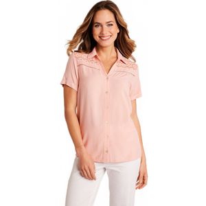 Opengewerkte blouse van kant met knoopsluiting