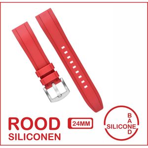 24mm Rubber horlogeband Rood passend op o.a Casio Seiko Citizen en alle andere merken - 24 mm Bandje - Horlogebandje horlogeband, Siliconen