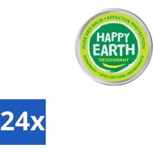 Happy Earth – Deodorant Balm – 100% Natuurlijk Bergamot – 45 g - Voordeelverpakking - 24 stuks