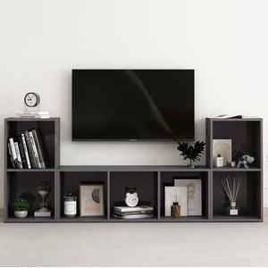 The Living Store Klassieke televisiekastenset - TV-meubel 72x35x36.5cm - TV-meubel 107x35x37cm - Hoogglans grijs