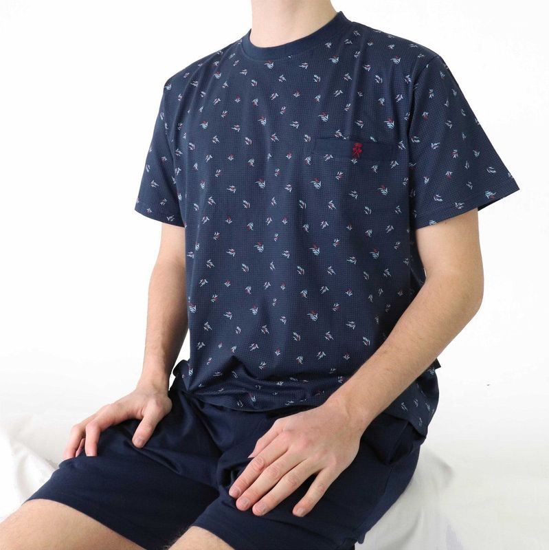 Paul Hopkins Heren Shortama - met Ronde Hals - Borstzakje - Blauw - Maat S