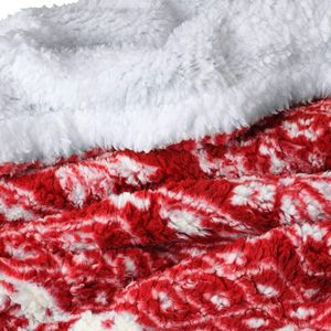 Kerst Sherpa Deken, Superzacht Warm Pluizig Comfortabel Sneeuwvlokdekens Omkeerbaar Pluche Fleece Kerstthema Gooit Bankdeken Knuffelige Bankdeken, 150x130cm, Rood