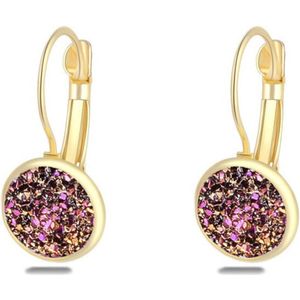 Oorbellen dames | goudkleurige dames oorbellen | oorhangers | donker roze stenen | glitter oorbellen | cadeau voor vrouw | kerst | kerstcadeau voor vrouw