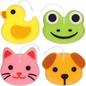 Goodivery® - Badspons - Set van 4 badsponsjes en douchesponsjes in de vorm van dieren - 25 g zeepsponsjes voor kinderen en volwassenen - eend, kikker, hond en kat - badbal lichaamsreinigingsspons - wasspons inclusief geschenkdoos