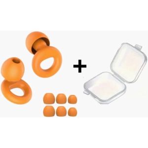Oordoppen voor Slapen - Earplugs - Reizen - Overprikkeling - Earplugs - Oranje - SNR 26 dB Demping - Inclusief Opbergdoosje - Festival Oordopjes - Herbruikbare Gehoorbescherming - Oordoppen Slapen Siliconen - 8 Dop