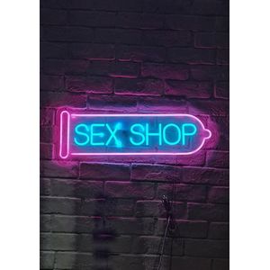 OHNO Neon Verlichting Sex Shop 2 - Neon Lamp - Wandlamp - Decoratie - Led - Verlichting - Lamp - Nachtlampje - Mancave - Neon Party - Kamer decoratie aesthetic - Wandecoratie woonkamer - Wandlamp binnen - Lampen - Neon - Led Verlichting - Blauw