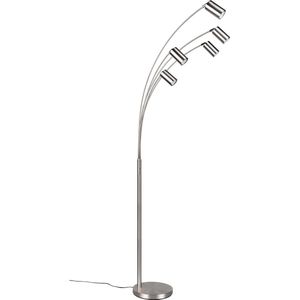 LED Vloerlamp - Trion Harley - GU10 Fitting - 5-lichts - IP20 - Schakelaar - Rond - Mat Nikkel - Metaal