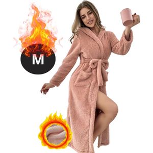 Nivard Badjas Dames - Fleece - Katoen - Badstof - Sauna - Hamam - Wafel - Bathrobe - Duster - Ochtendjas - Kimono - Perzik M