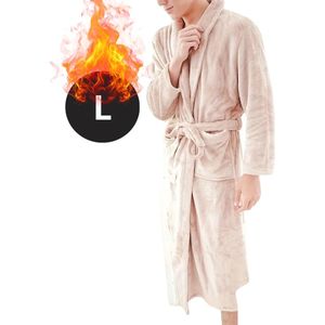 Livano Badjas Heren - Fleece - Katoen - Badstof - Sauna - Hamam - Wafel - Bathrobe - Duster - Ochtendjas - Kimono - Beige L