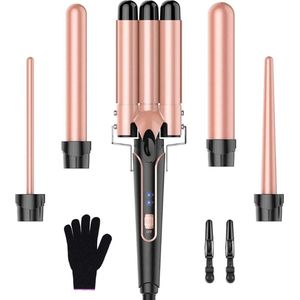 Professioneel en Automatische Krultang 5 in 1 Krultangen - Krulborstel Roterend - Incl. Handschoen, haarklem - Haarkruller Automatisch - Hair Curler - Airstyler - Voor Alle Haarstijlen - Fohnborstel - Multistyler - Roze