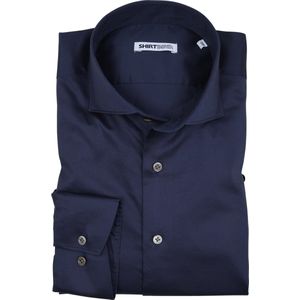 SHIRTBIRD | Hawk | Overhemd | Donker Blauw | Navy | Satijn Stretch | 97% Katoen, 3% Elastaan | Strijkvriendelijk | Parelmoer Knopen | premium Shirts | Maat 41