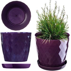KADAX - Bloempot met Schotel - Violet - Plantenpot voor Bloemen en Planten - 18 cm