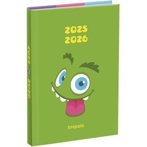 Brepols agenda 2025-2026 - MONSTERS - Schoolagenda - 1 dag per pagina - Stevige omslag - Dagoverzicht - Groen - 11.5 x 16.9 cm