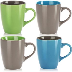 Luxe Keramische koffiemok - Zomer Koffiemok in modern design - Koffiepot voor koude en warme dranken - 300 ml (04 stuks - blauw/grijs/groen)