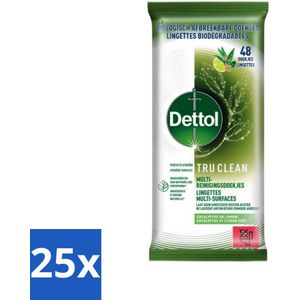 25 x Dettol Reinigingsdoekjes Tru Clean Eucalyptus & Lime 48 stuks per verpakking - Milieuvriendelijke Schoonmaak - Keuken Schoonmaken - Badkamer Schoonmaken
