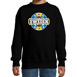 Have fear Sweden is here sweater met sterren embleem in de kleuren van de Zweedse vlag - zwart - kids - Zweden supporter / Zweeds elftal fan trui / EK / WK / kleding 122/128