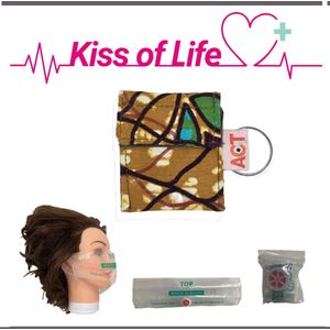 Kiss of Life Sleutelhanger | Reanimatiemasker, Beademingsmasker, CPR masker | Mosterdgeel - Groen - Paars | Handgemaakt, Uniek | Steun het goede doel