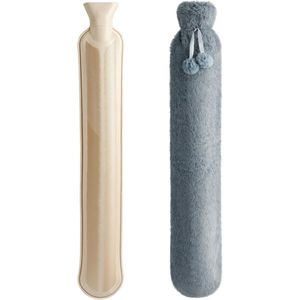 Warmwaterkruik - Extra Lange kruik met hoes - Fleece hoes grijs - Verlicht Nek, Schouder & Buikpijn - 2.5 L - cadeau voor vrouw, vriendin en verjaardag - kerst cadeautje - Grijs