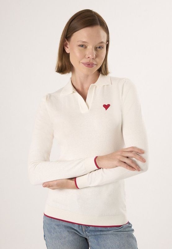 Felix Hardy - Gebreide Polo Trui - Ecru - Polo Kraag - Dames