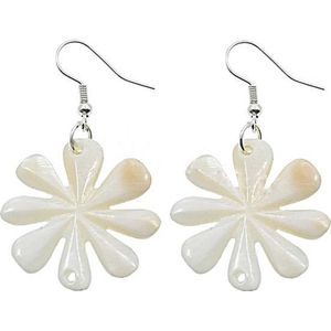 Parelmoeren oorbellen Big White Shell Flower - oorhangers - parelmoer - sterling zilver (925) - wit - bloem - zilver