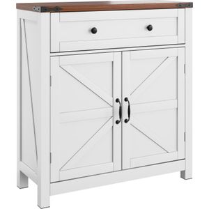 Boerderij opbergkasten met lades en verstelbare planken, witte keukenkasten met notenhouten aanrechtbladen, moderne koffiebar consolekasten voor keuken, eetkamer, badkamer, hal