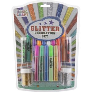 Grafix 17-delige Glitter Decoratie Set - Strooi Glitter - Glitterlijm Stiften - Goud & Zilver glitters - Uren knutselplezier voor kinderen - Glitter Tekenen voor kinderen